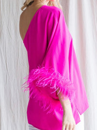 Hot Pink One Shoulder Feather Top