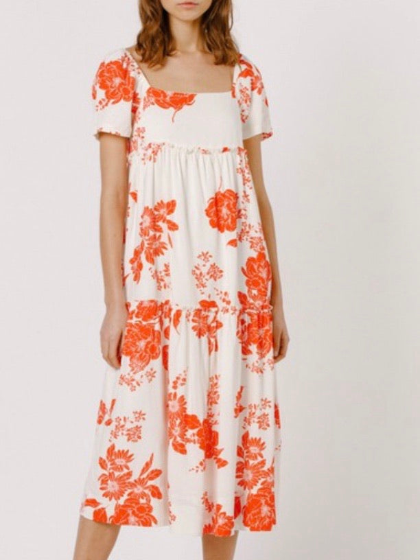 Red Floral TIered Boho Dress