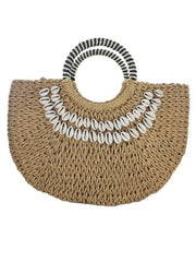 Woven Straw Handbag  with Shells