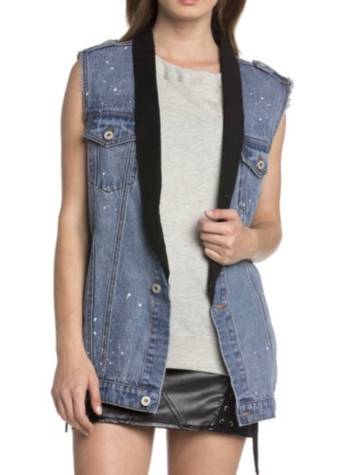 Black Detail Denim Vest