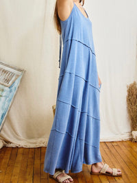 Blue TIered Back Tie Jumpsuit