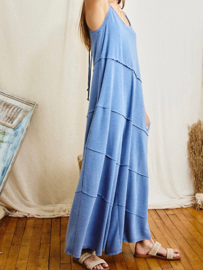 Blue TIered Back Tie Jumpsuit