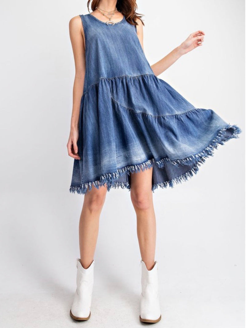 Distressed Denim Sleevesless Dress