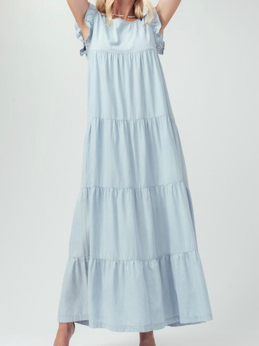 Ruffle Tiered Angel Sleeve Maxi Dress