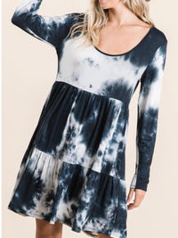 Tie Dye Tiered Long Sleeve Short Dress