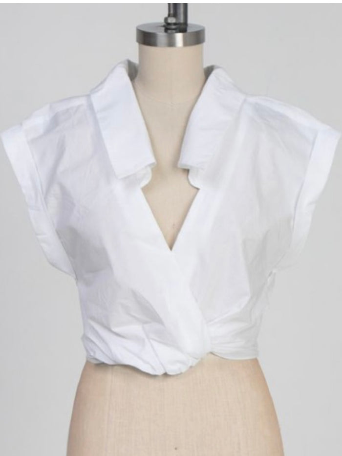 Linen White Crossed Top