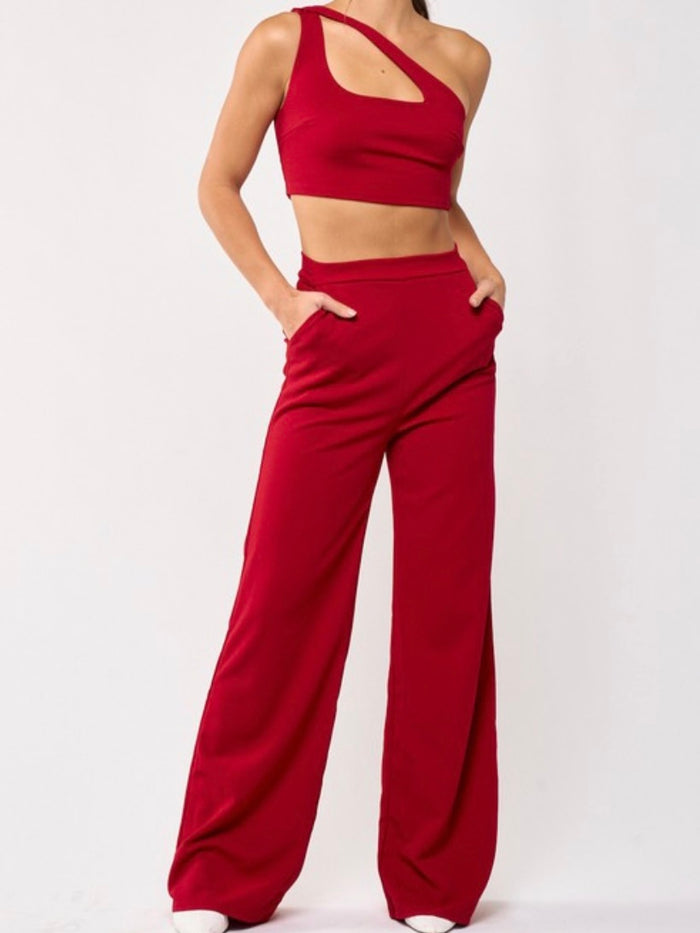 Cutout One Shoulder Pant Set