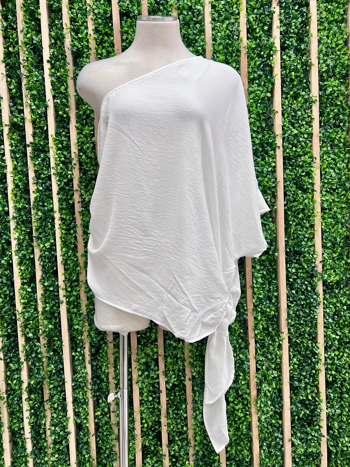 White One Shoulder Tie Waist Top