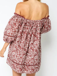 Mauve Floral Off Shoulder Boho Dress