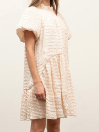 Cream Textured Drop Waist Dress