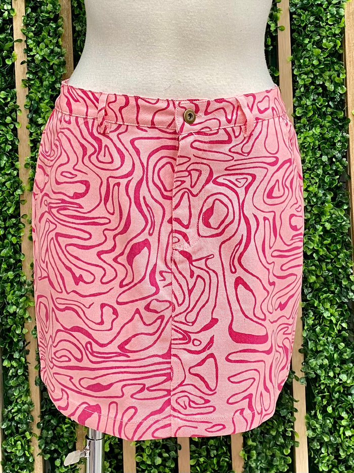 Funky Geo Swirl Denim Skirt