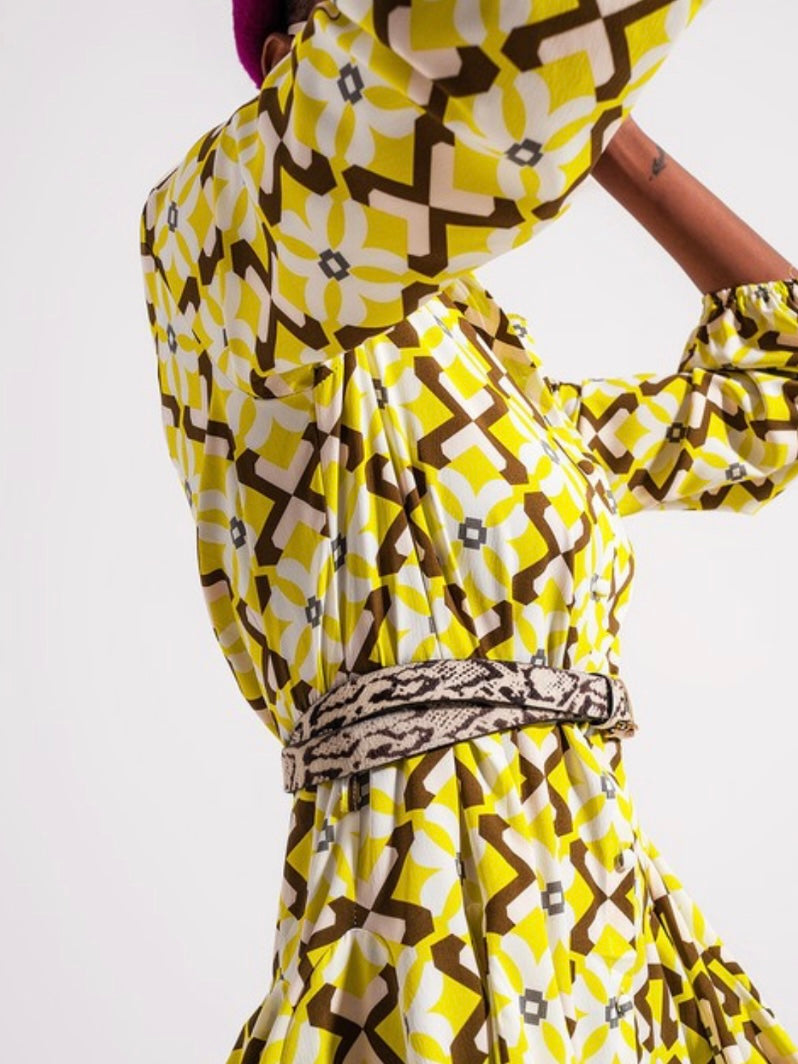 Yellow Tile Flare Short Dress
