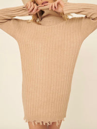 Ribbed Knit Distressed Sweater Dress