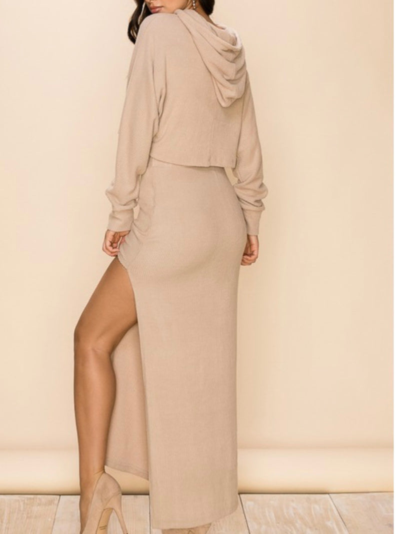 Taupe Rib Knit Skirt Set