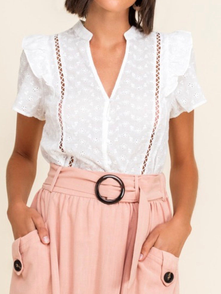 White Eyelet Puff Sleeve Blouse