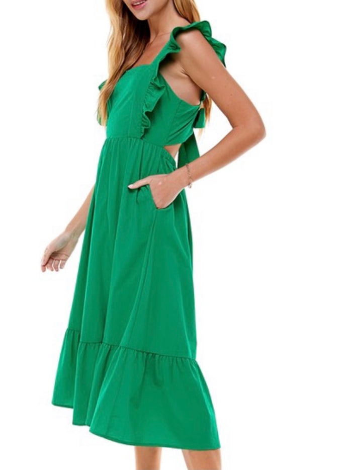 Kelly Green Midi Ruffled Dress