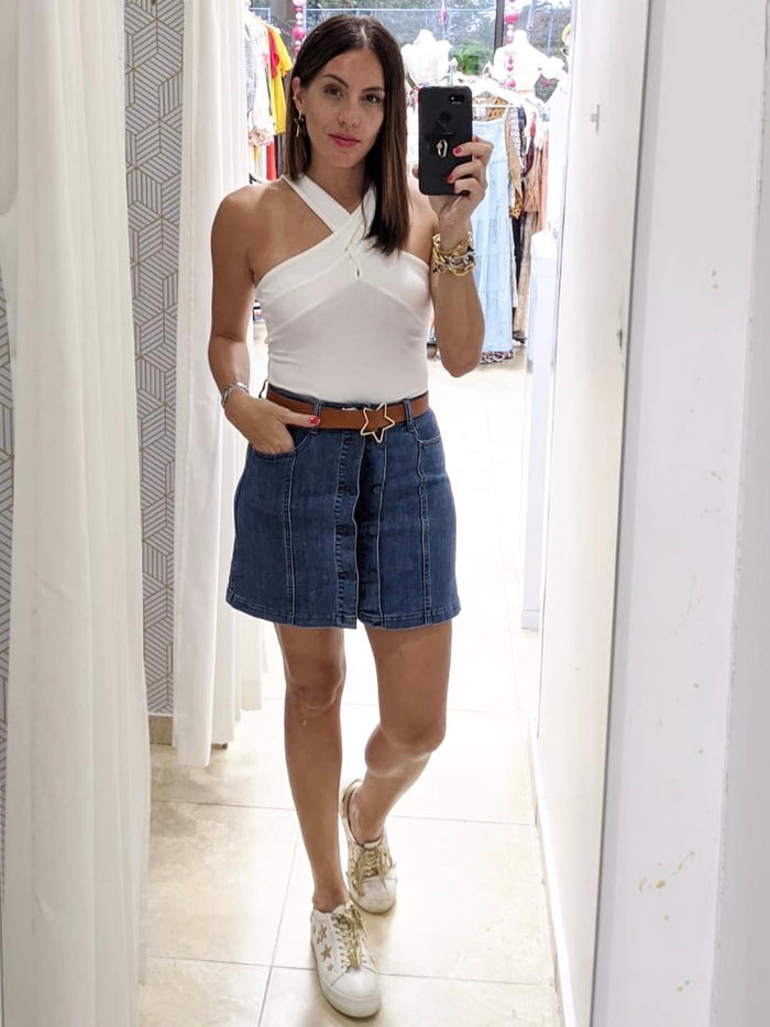 Dark Denim Button Down Skirt