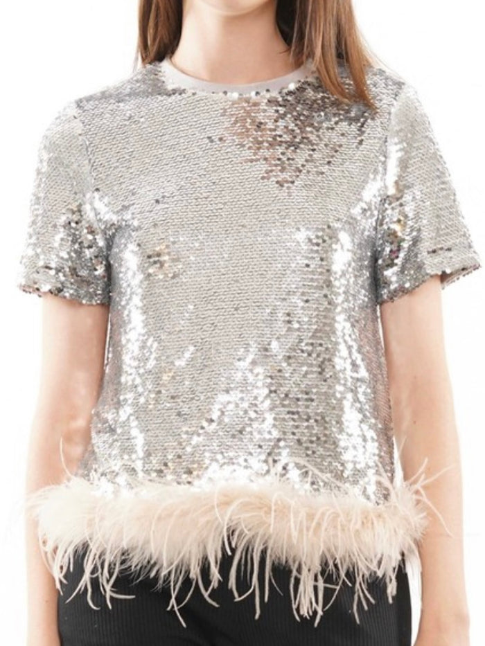Feather Trim Silver Top