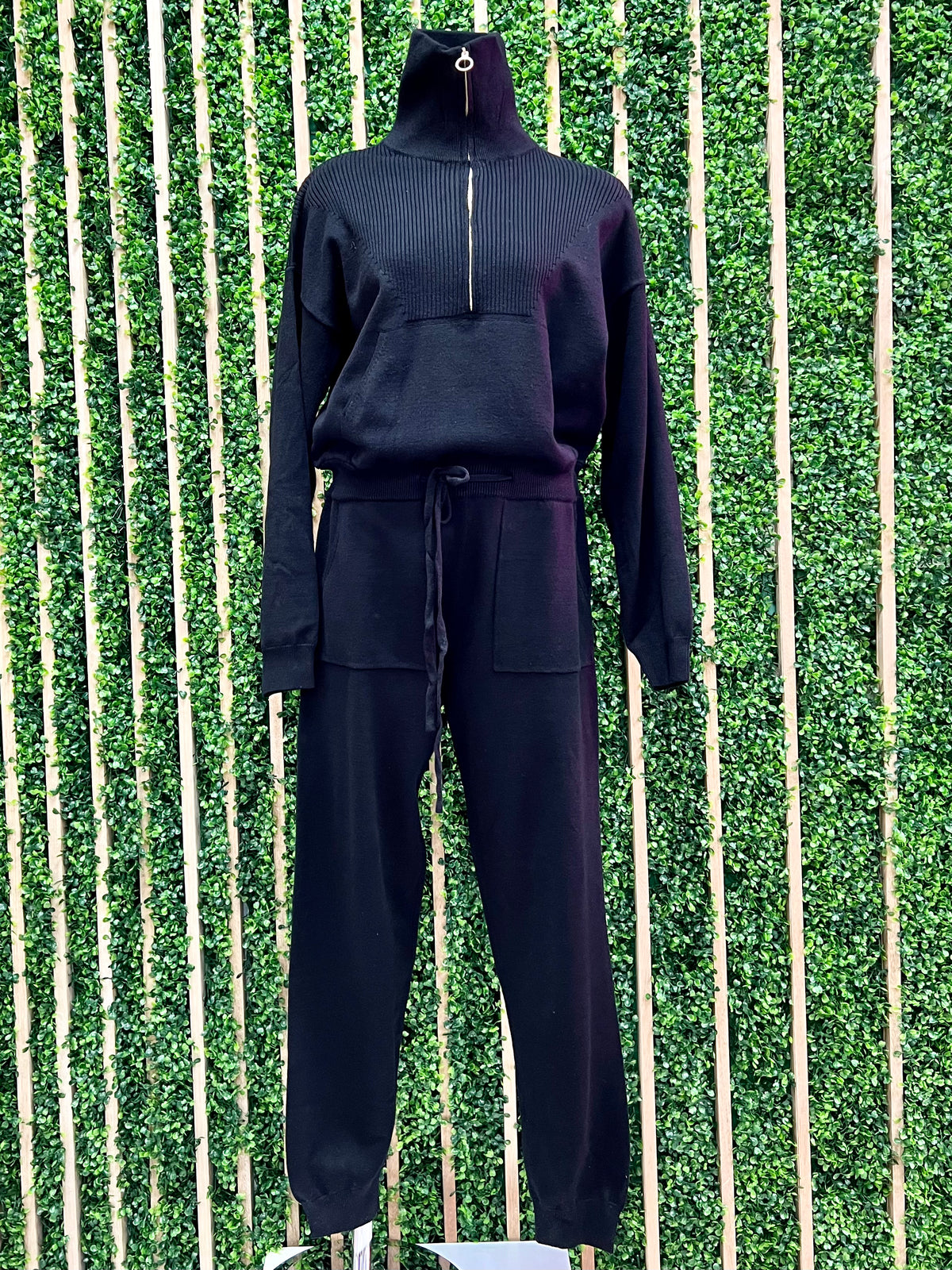 Black High Neck Sweater Jumpsuit