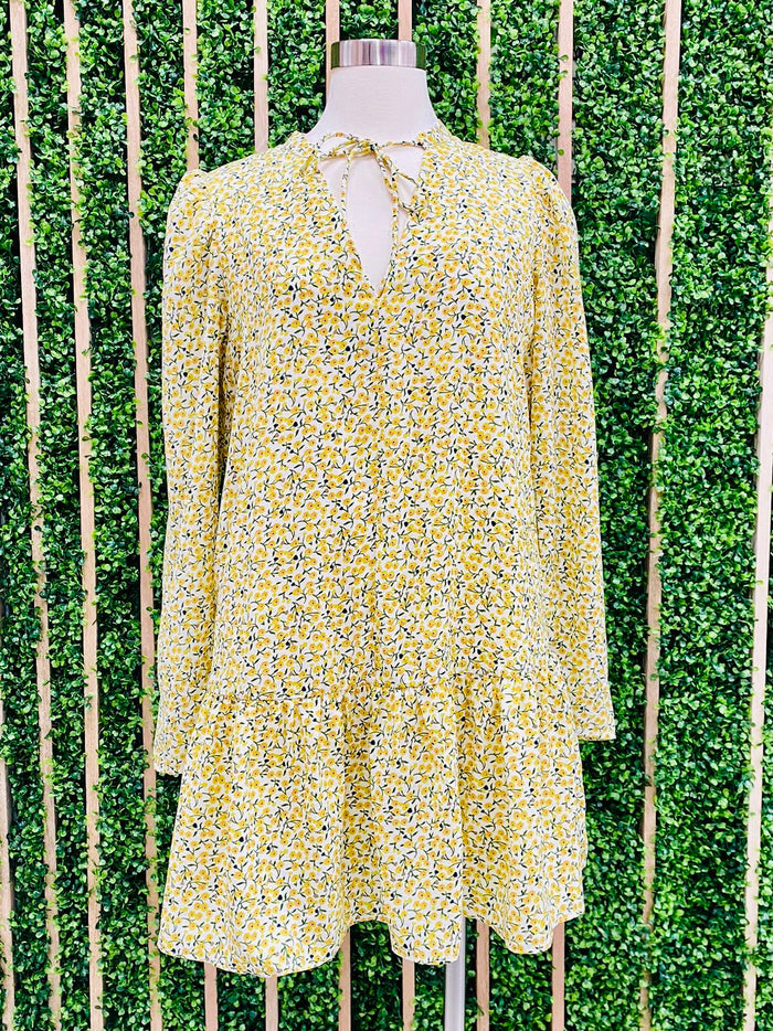 Citron Ditsy Floral Drop Waist Dress