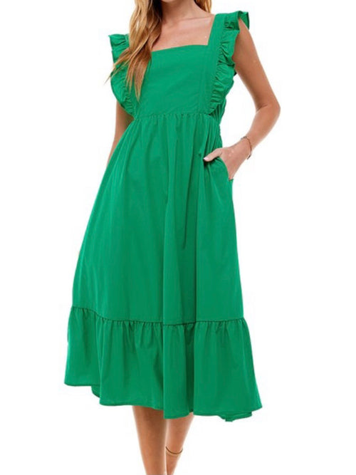 Kelly Green Midi Ruffled Dress