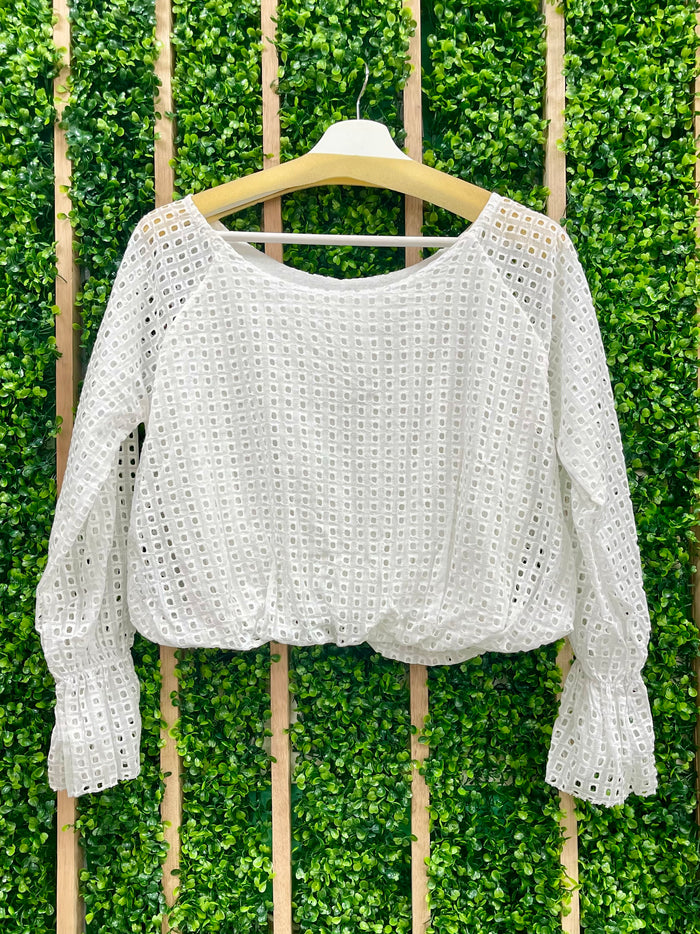 Eyelet Off Shoulder Crop Top