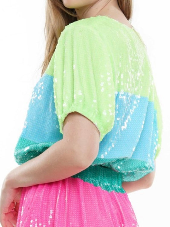 Sequin Happy Birthday Block Bubble Top