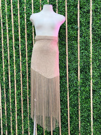 Beige Fringe Detail Knit Skirt