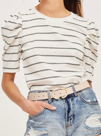 White Stripes Puff Sleeve Tee