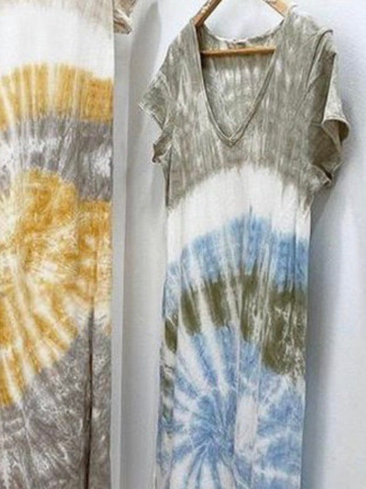 V Neck Tie Dye Maxi Dress