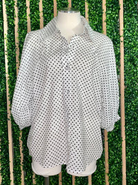 White Polka Dot Puff Sleeve Blouse