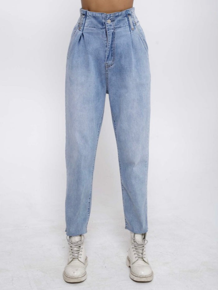 High Waisted Pleated Mom Jeans