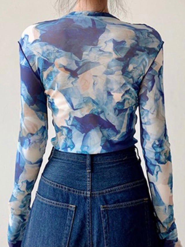 Blue Tie Dye Turtle Neck Top