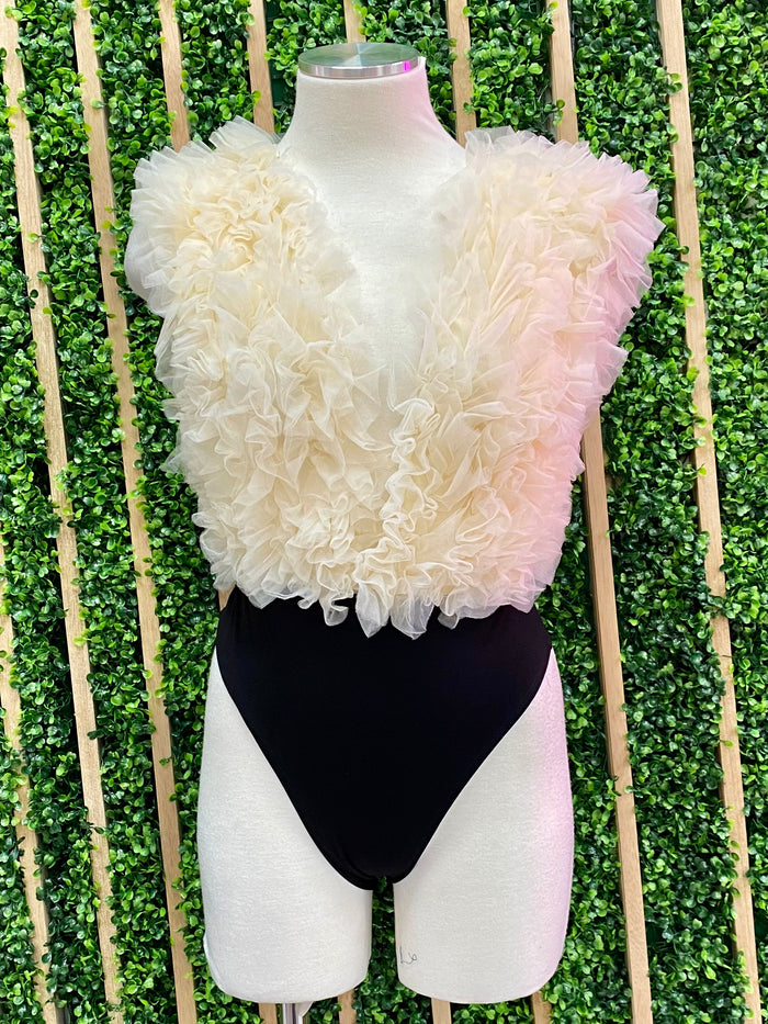 Vanilla Tulle V Neck Bosysuit