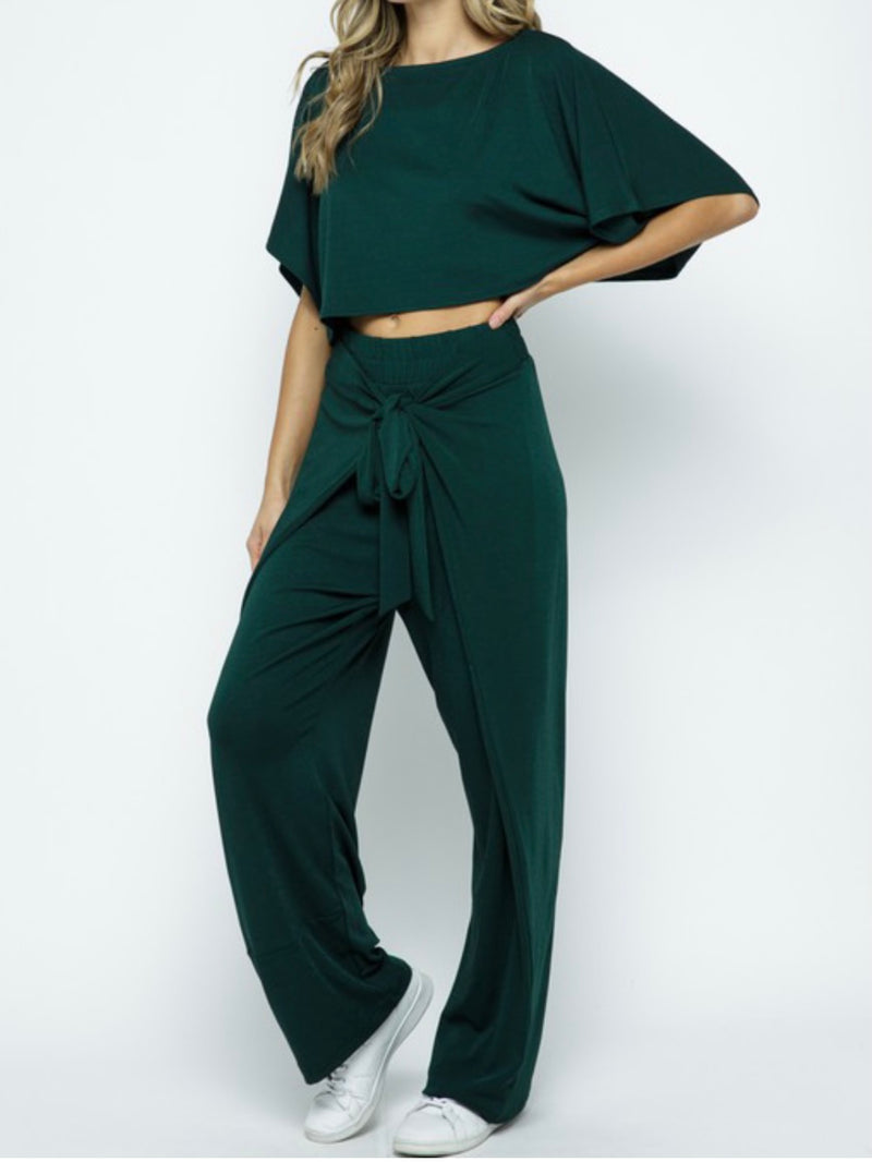 Hunter Green Cropped Top and Palazzo Set