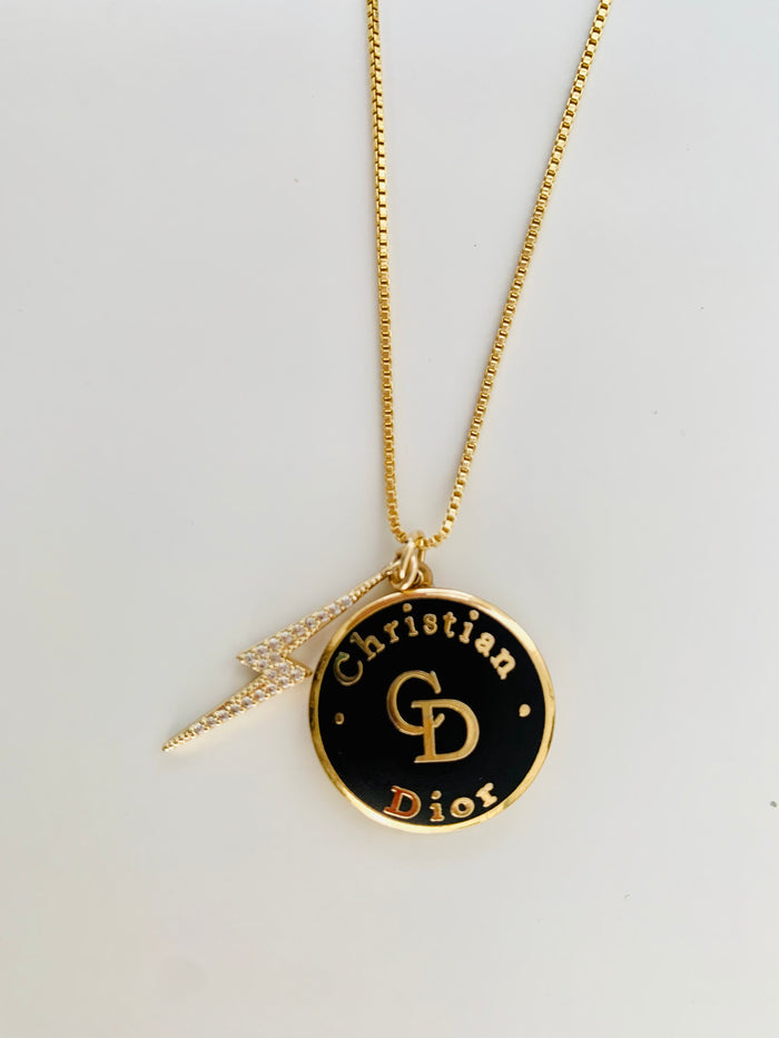 Gold & Black Lightning Bolt CD Repurposed Necklace