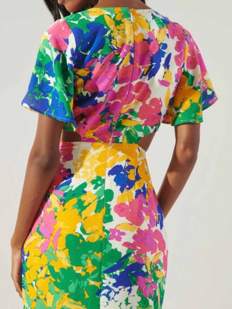 Delicate Yellow Floral Midi Dress