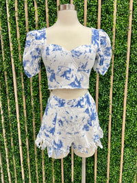 Blue Bleached Bustier Set