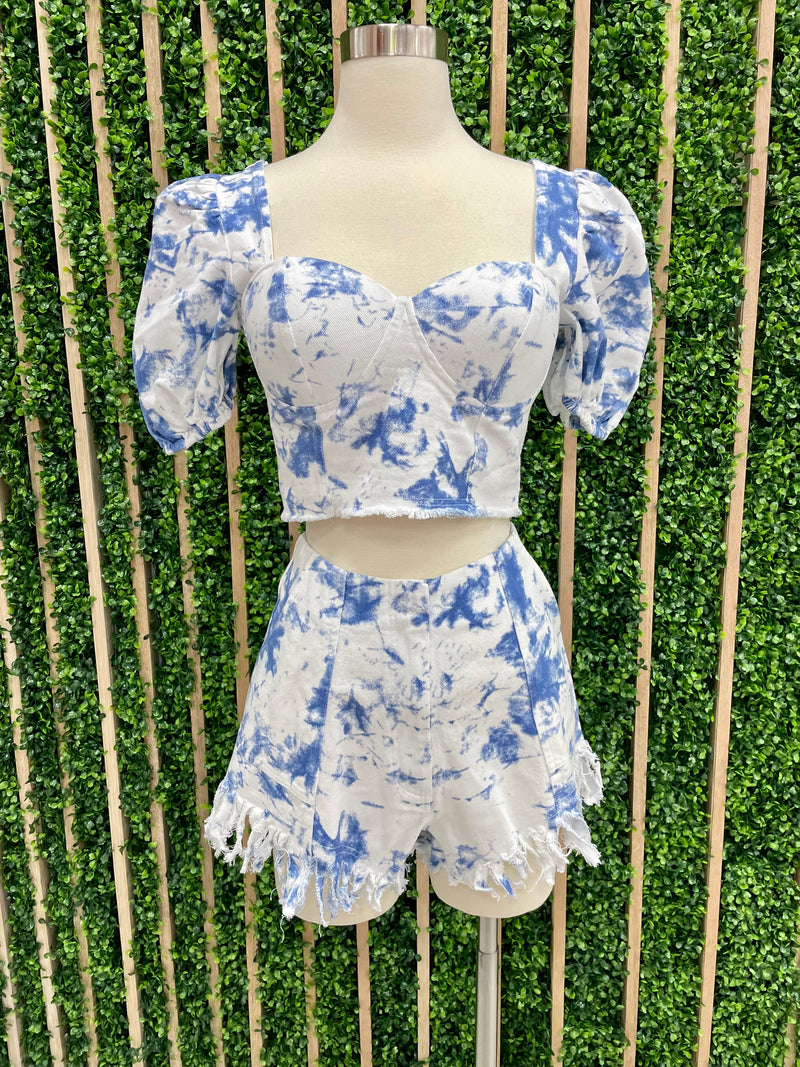 Blue Bleached Bustier Set