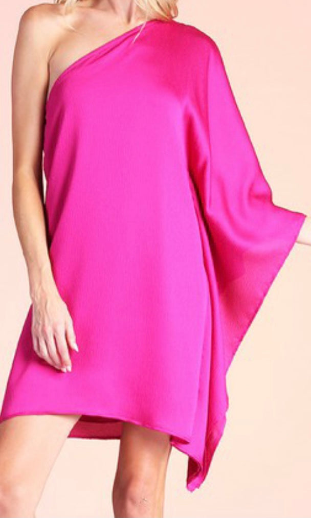 Hammered Satin One Shoulder Dress