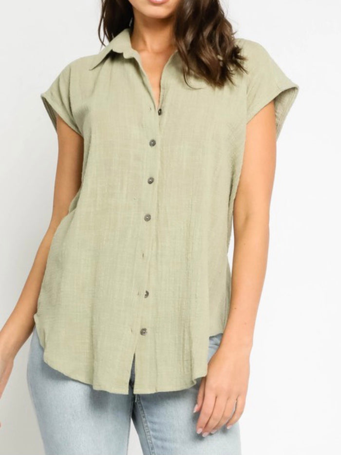 Gauze button up tee
