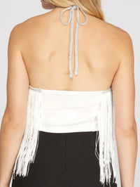 Rhinestone Detail Halter Fringe Top