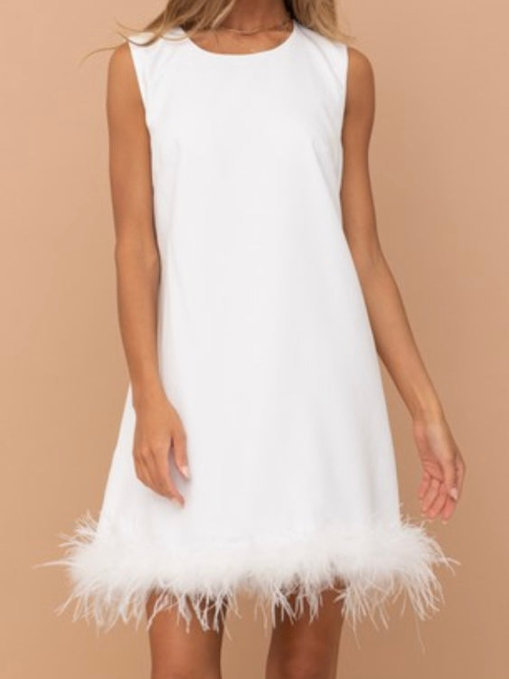 White Feather Trim Dress