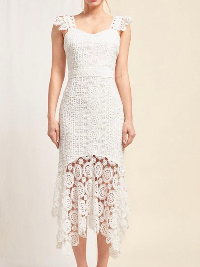 Delicate White Lace Midi Dress