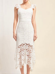 Delicate White Lace Midi Dress