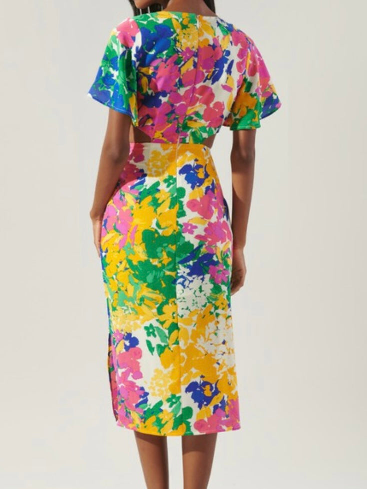 Delicate Yellow Floral Midi Dress