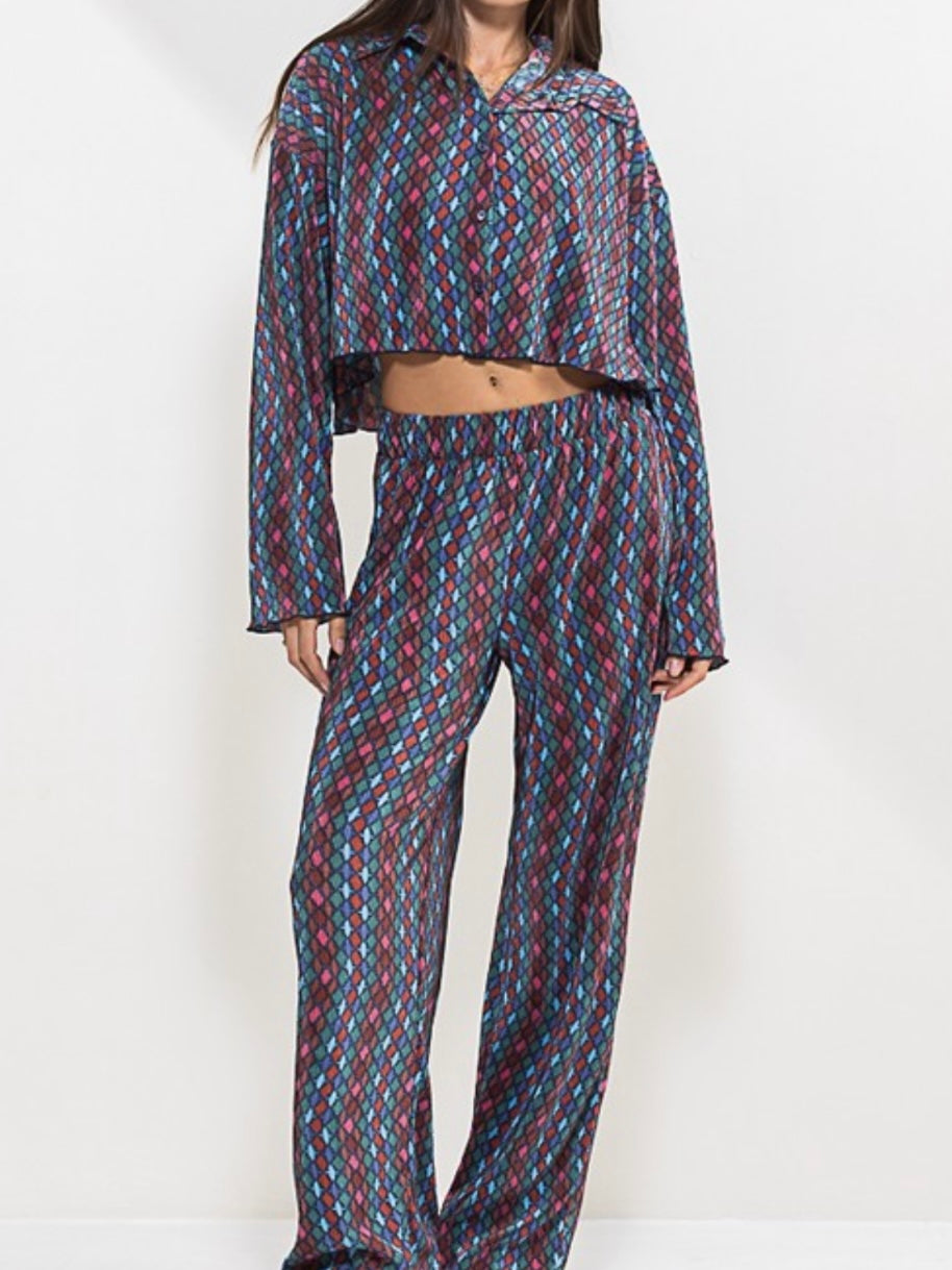 Geo Print Pleated Pant Set