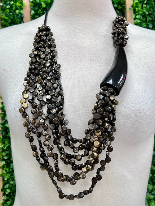 Gold Black Cascading Beads Necklace
