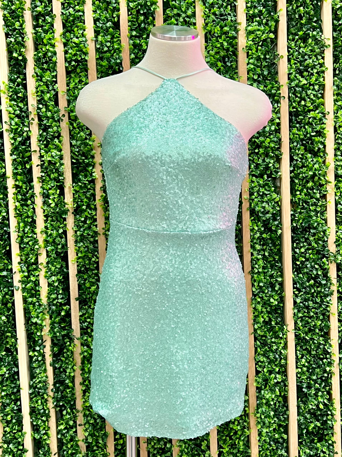 Sage Sequin HAlter Short Dress