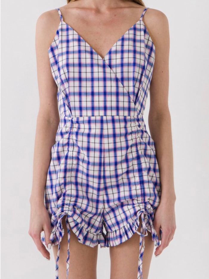 Sleeveless Blue Plaid ROmper